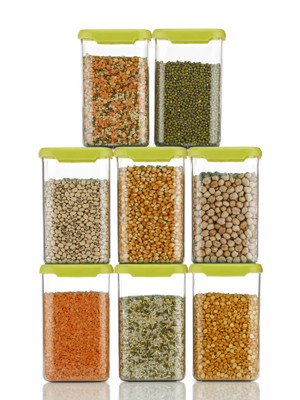 Qtrix Plastic Grocery Container  - 1100 ml(Pack of 8, Green)