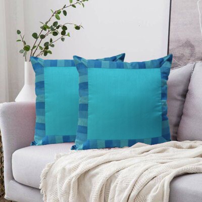Dekor World Striped Cushions & Pillows Cover(Pack of 2, 60 cm*60 cm, Blue)