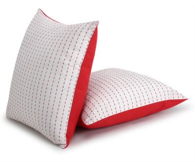 Dekor World Striped Cushions & Pillows Cover(Pack of 2, 40 cm*40 cm, Red)