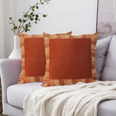 Dekor World Striped Cushions & Pillows Cover(Pack of 2, 60 cm*60 cm, Orange)