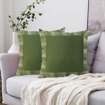 Dekor World Striped Cushions & Pillows Cover(Pack of 2, 50 cm*50 cm, Green)