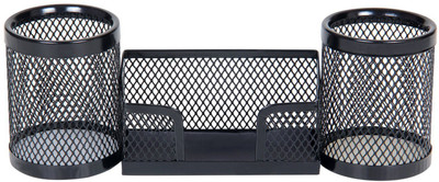 Pankuss 3 Compartments Iron Pen Stand(Black)