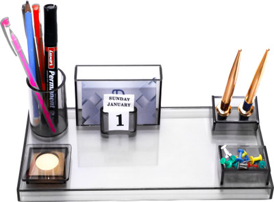 Frik 5 Compartments Acrylic Pen Stand(Smoke Black)