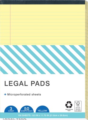NAVNEET Youva Yellow Legal Pad 8.5 x 11.75 inch Regular Writing Pad Ruled 50 Pages(Yellow, Pack of 3)