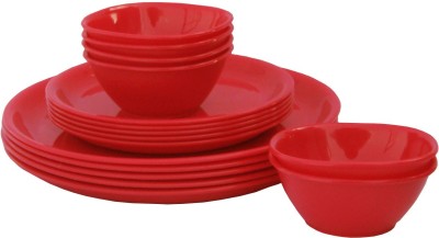 Incrizma Pack of 18 PP (Polypropylene) Dinner Set(Red, Microwave Safe)