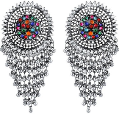 ishaanvi fashion MULTICOLOR LONG SILVER TUSSEL EARRINGS Silver Chandbali Earring