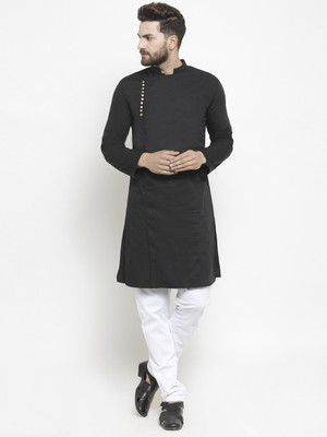 Purple State Men Solid Straight Kurta(Black)