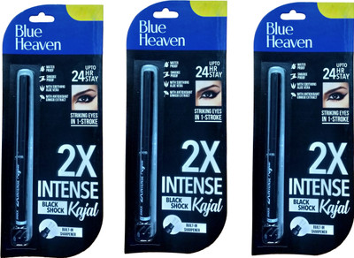 BLUE HEAVEN 2X INTENSE BLACK SHOCK KAJAL WATER PROOF PACK OF 3(Black, 10 g)