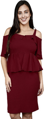FASHION FLY Girls Midi/Knee Length Casual Dress(Maroon, Half Sleeve)