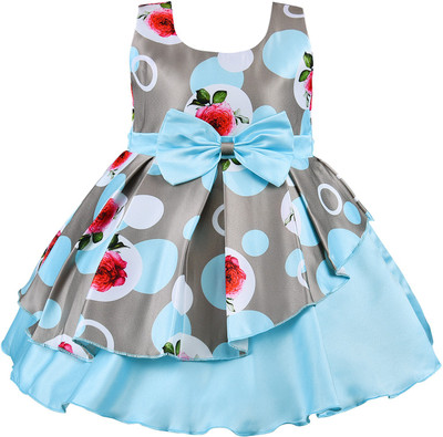 Wishkaro Girls Midi/Knee Length Party Dress(Blue, Sleeveless)