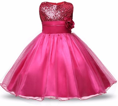 Wow princess Girls Maxi/Full Length Party Dress(Pink, Sleeveless)