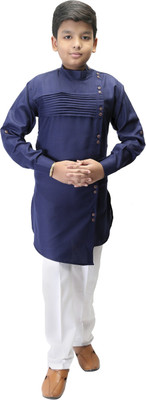 Eliq Boys Festive & Party Kurta and Pyjama Set(Dark Blue Pack of 1)