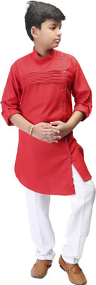 Eliq Boys Festive & Party Kurta and Pyjama Set(Red Pack of 1)