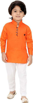 POHAR CREATION Boys Festive & Party Kurta and Pyjama Set(Orange Pack of 1)