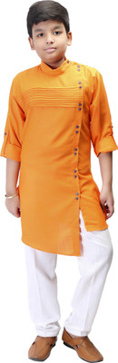 Eliq Boys Festive & Party Kurta and Pyjama Set(Orange Pack of 1)