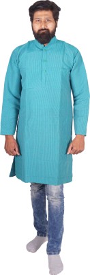 Shree Krishna Handloom and Handicrafts Men Striped Straight Kurta(Green)