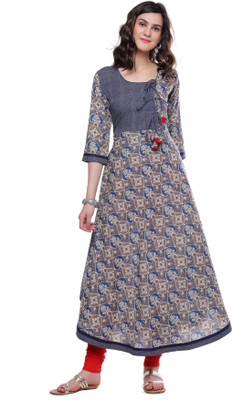 DIVENA Women Printed Anarkali Kurta(Blue, Grey)