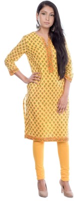 ZEBASA Women Printed Straight Kurta(Yellow)