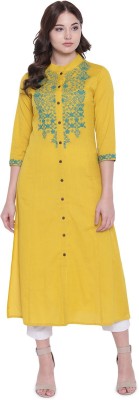 DIVENA Women Embroidered Straight Kurta(Yellow)