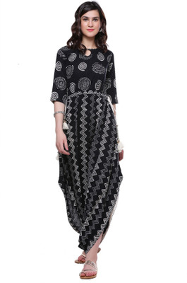 DIVENA Women Printed A-line Kurta(Black)
