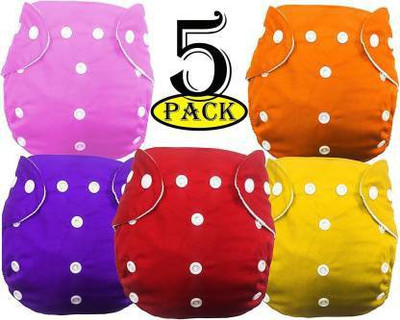 GROOT Washable Reusable Adjustable Cloth Diaper Nappy For New Born (5Diaper+5Insert Black)
