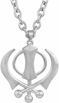 VIANSH Silver Plated Wahe Guru Ji Punjabi Khanda Sikh Symbol Locket Pendant Necklace Silver Metal