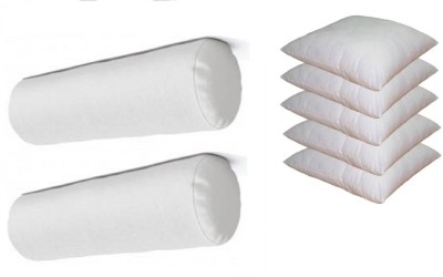 ACTOS 5 Cushion And 2 Bolster Microfibre Solid Bolster Pack of 7(White)