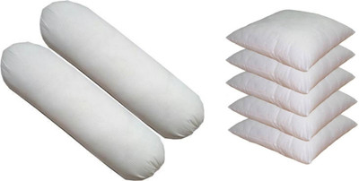 ACTOS Combo Set Of 5 Cushion And 2 Microfibre Solid Bolster Pack of 7(White)