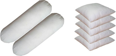 ACTOS Combo Set Of 5 Cushion And 2 Microfibre Solid Bolster Pack of 7(White)
