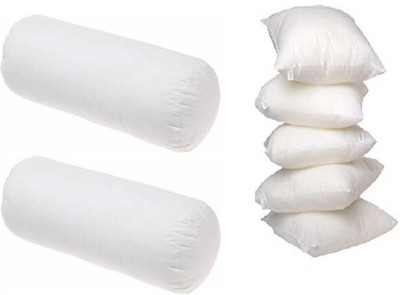 Changers Combo Set Of 5 Cushion And 2 Microfibre Solid Bolster Pack of 7(White)
