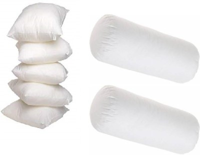 GKM Combo Set Of 5 Cushion And 2 Microfibre Solid Bolster Pack of 7(White)