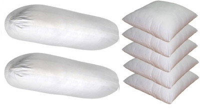 ACTOS 5 Cushion And 2 Bolster Microfibre Solid Bolster Pack of 7(White)