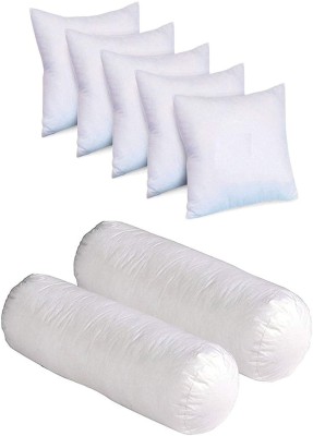 Swikon star Combo Set Of 2 Bolster And 5 Microfibre Solid Cushion Pack of 7(White)