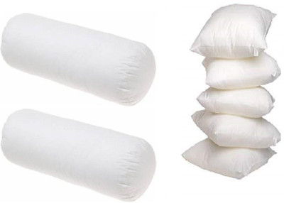 ACTOS 5 Cushion And 2 Bolster Microfibre Solid Bolster Pack of 7(White)