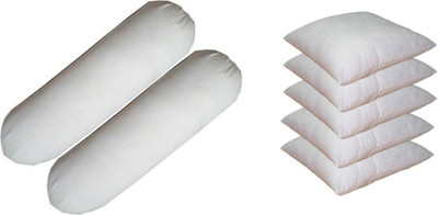 ACTOS Combo Set Of 5 Cushion And 2 Microfibre Solid Bolster Pack of 7(White)