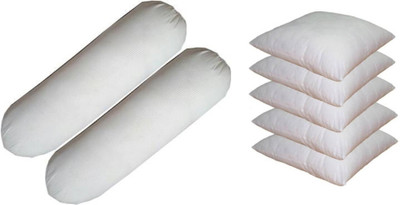 ACTOS Combo Set Of 5 Cushion And 2 Microfibre Solid Bolster Pack of 7(White)
