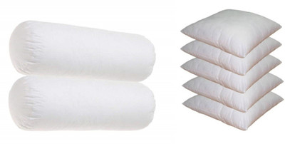 ACTOS Combo Set Of 5 Cushion And 2 Microfibre Solid Bolster Pack of 7(White)