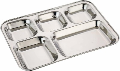 Super HK Stainless Steel 5In1 Three Compartment Divided Dinner Plate/Partition Thali/Partition Plate Dinner Plate