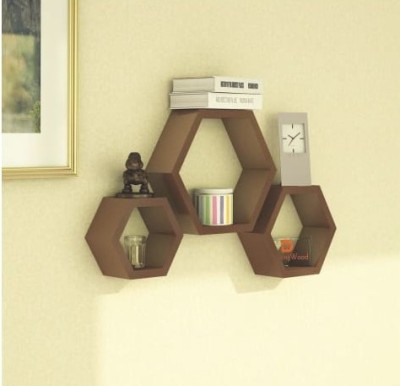 BLUEWAVE CRAFT wall decoration items MDF (Medium Density Fiber) Wall Shelf(Number of Shelves - 3, Brown)