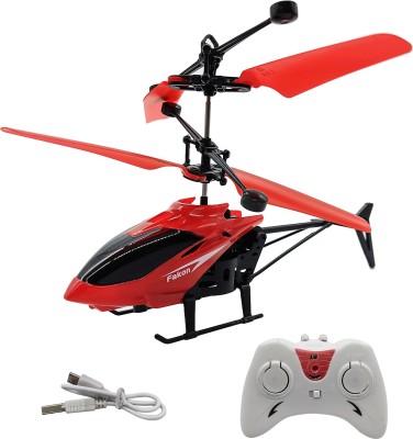 NHR Infrared Induction Helicopter Hand Sensor Aircraft USB Charger 2 in 1 Flying Helicopter with Remote ControlRed