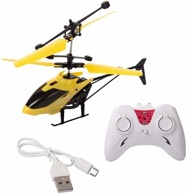 Velocious Exceed Induction Flight Electronic Radio RC Remote Control And Sensor 2 In 1 Toy Charging Helicopter Toys with 3D Light Toys for Boys Kids Indoor Outdoor FlyingYellow