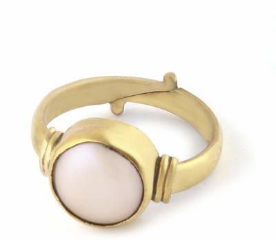TODANI JEMS Certified Pearl Stone/Moti 9.25 Ratti Natural Stone Round Shape Adjustable Brass Pearl Ring