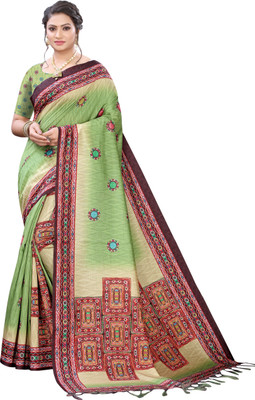 Ratnavati Printed Bollywood Silk Blend Saree(Green)