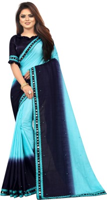 Rashiklal & Co. Self Design, Ombre, Applique Bollywood Cotton Silk, Cotton Blend Saree(Blue)