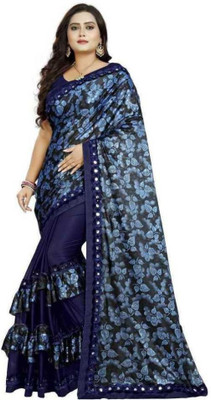 DHEEMAHI ENTERPRISE Printed Bollywood Lycra Blend Saree(Blue)