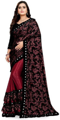 DHEEMAHI ENTERPRISE Printed Bollywood Lycra Blend Saree(Maroon)