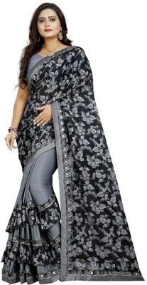 DHEEMAHI ENTERPRISE Printed Bollywood Lycra Blend Saree(Grey)