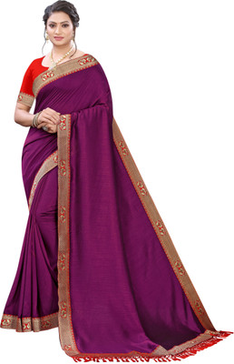 Ratnavati Solid/Plain Bollywood Silk Blend Saree(Purple)