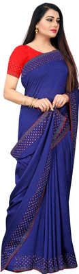 pUNYATHA CREATION Embroidered Chanderi Art Silk Saree(Blue)