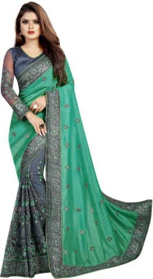 VISENA FAB Embroidered Bollywood Net Saree(Dark Green, Grey)